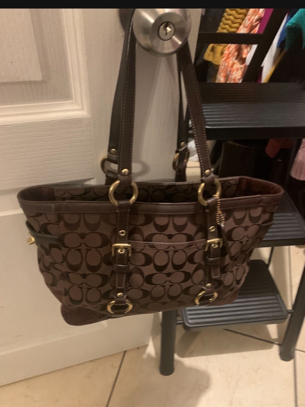 Designer-Style Brown Patterned Tote coach Bag